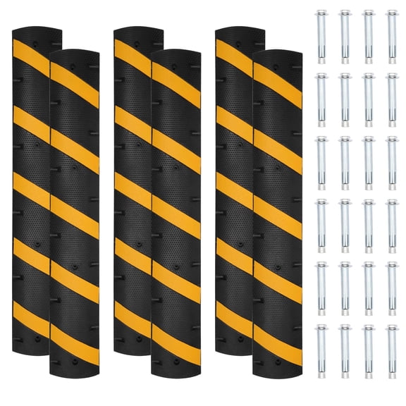 Shininglove Heavy Duty 6ft Recycled Rubber Speed Bumps – 6 Pack, 25,000 lbs Capacity Each, Dual Channel Non-Slip Cable Protector, High Visibility, for Parking Lots, Warehouses, Schools, Garages