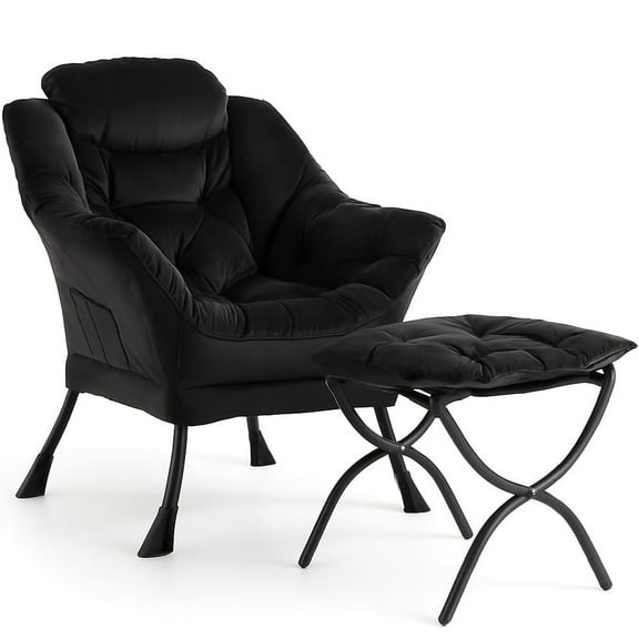 Shininglove Lazy Chair with Ottoman – Large Lounge Accent Chair with Folding Footrest, 400 lb Capacity, & Side Pocket for Living Room, Bedroom, Office