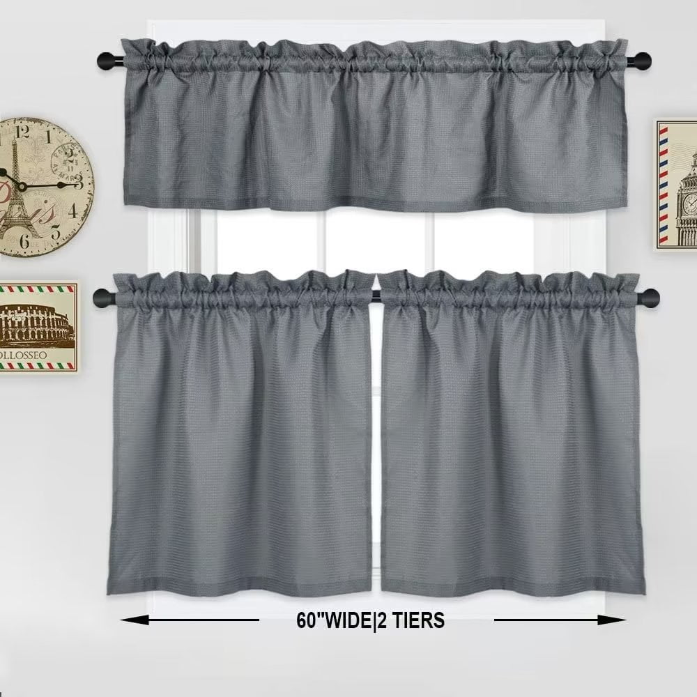 Shininglove Light Filtering Tier Curtains and Valance Set for Kitchen ...