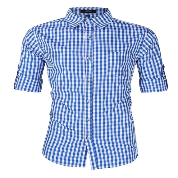 Shininglove Men's Oktoberfest Costumes Long Sleeve Shirt Fashion Plaid Front Pocket Classical Shirt Tops Color, S, Blue