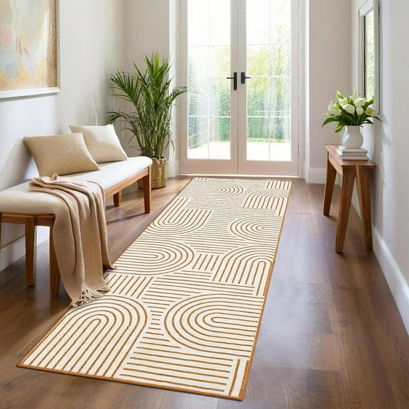 Shininglove Modern Abstract Lines Area Rugs for Living Room, Contemporary Washable Low-Pile Non-Slip Carpet for Home Office