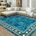 thumbnail image 1 of Shininglove Modern Bordered Area Rugs 4x6ft for Living Room, Machine Washable Low Pile Carpet with TPR Non-Slip Backing(Teal), 1 of 7