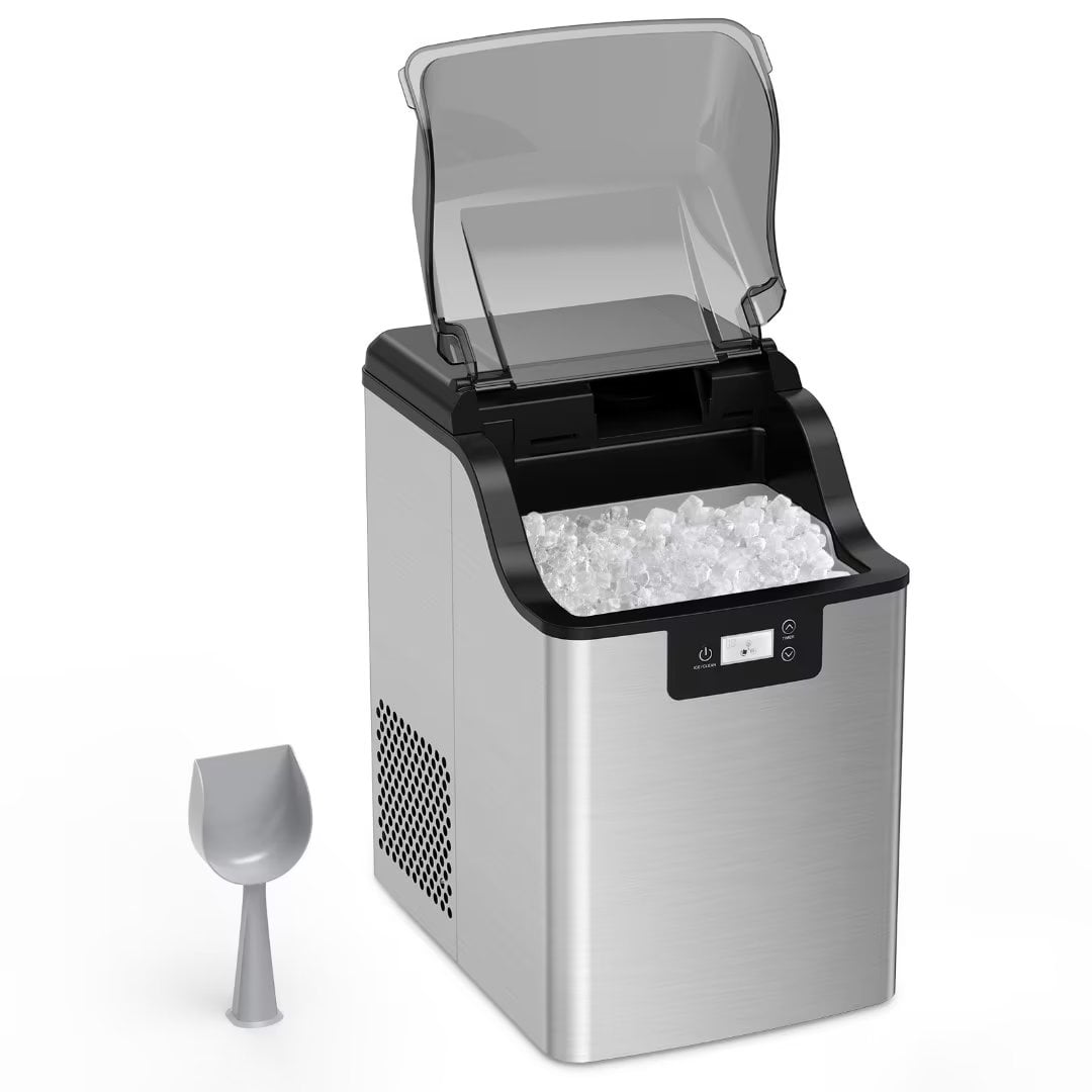 Shininglove Nugget Ice Maker Countertop 44lb, Portable Ice Machine Stainless Steel Tabletop for Home Office Bar