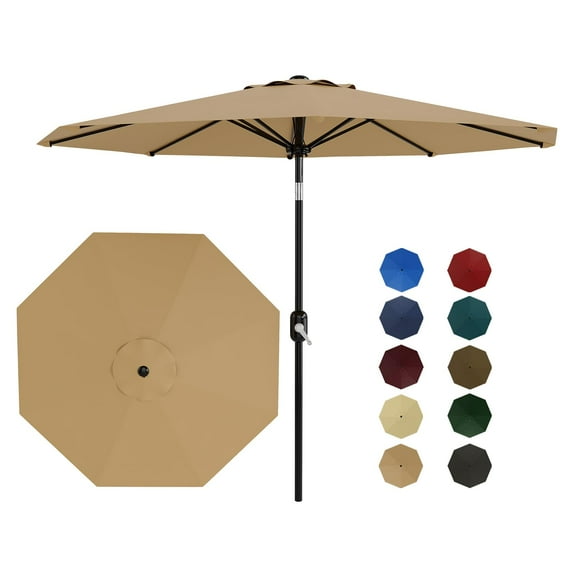 Shininglove Outdoor Market Patio Umbrella w/Crank – 10 Ft Large Tilt Umbrella for Deck, Garden, Pool – UV & Water-Resistant, Wind Vent, Push-Button Tilt