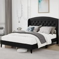 thumbnail image 1 of Shininglove Queen Size Modern Deluxe Platform Bed Frame Button Tufted Upholstered Bed Frame with Strong Wood Slats Support, Black, 1 of 7