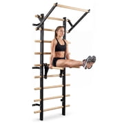 Shininglove Swedish Ladder Wall Gym with Pull Up Bar and Dip Bars, 10 Solid Beech Rungs, 440 lbs Wall-Mounted Stall Bars for Adults and Kids