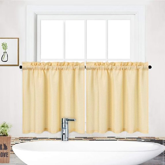Shininglove Tier Curtains for Kitchen Light Filtering Window Curtain Set, Yellow, Set of 2, 30" x 30"