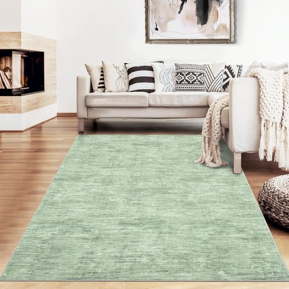 Shininglove Washable Area Rugs 5' x 7' Modern Abstract Plain Texture Living Room Carpet, Contemporary Non-Slip Accent Floor Mat for Bedroom Dining Room(Green)
