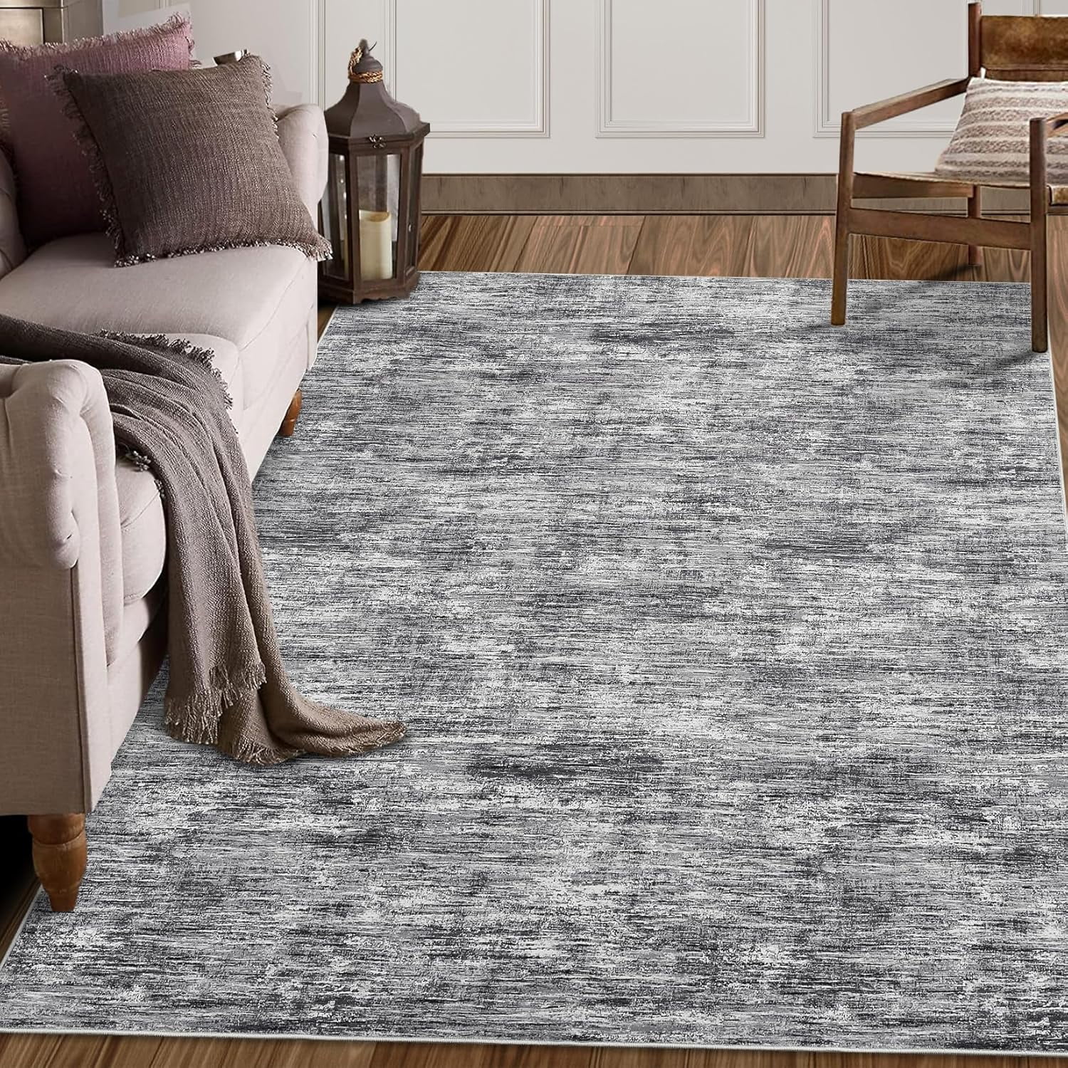 Shininglove Washable Area Rugs 5' x 7' Modern Abstract Plain Texture Living Room Carpet, Contemporary Non-Slip Accent Floor Mat for Bedroom Dining Room(Grey)