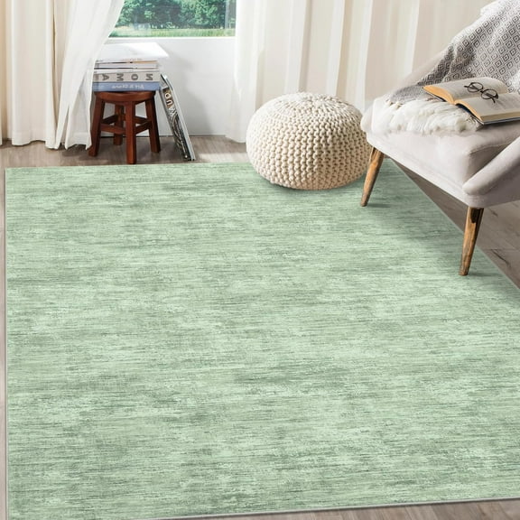 Shininglove Washable Area Rugs 8' x 10' Modern Abstract Plain Texture Living Room Carpet, Contemporary Non-Slip Accent Floor Mat for Bedroom Dining Room(Green)