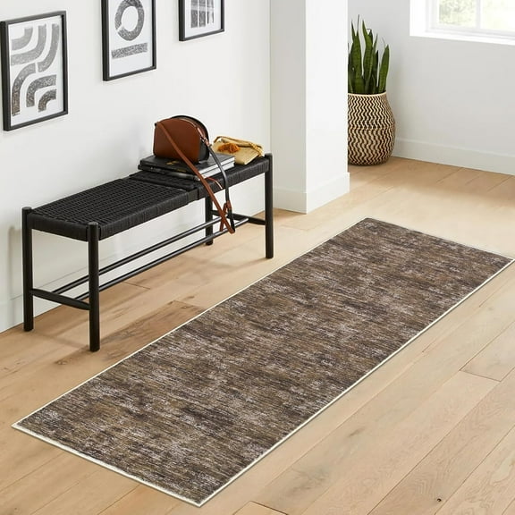 Shininglove Washable Runner Rugs 2' x 6' Modern Abstract Plain Texture Living Room Carpet, Contemporary Non-Slip Accent Floor Mat for Kichen Entryway(Brown)