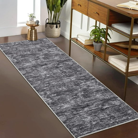 Shininglove Washable Runner Rugs 2' x 6' Modern Abstract Plain Texture Living Room Carpet, Contemporary Non-Slip Accent Floor Mat for Kichen Entryway(Dark Grey)