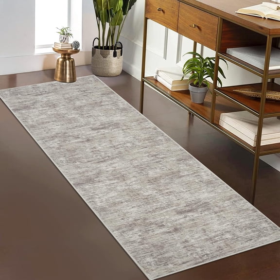 Shininglove Washable Runner Rugs 2' x 6' Modern Abstract Plain Texture Living Room Carpet, Contemporary Non-Slip Accent Floor Mat for Kichen Entryway(Taupe)