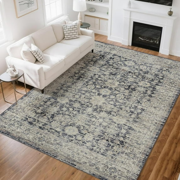 Shininglove Washable Vintage Distressed Area Rug 5' x 7' – Non-Slip Soft Carpet for Living Room, Bedroom, Dining Room & Home Office