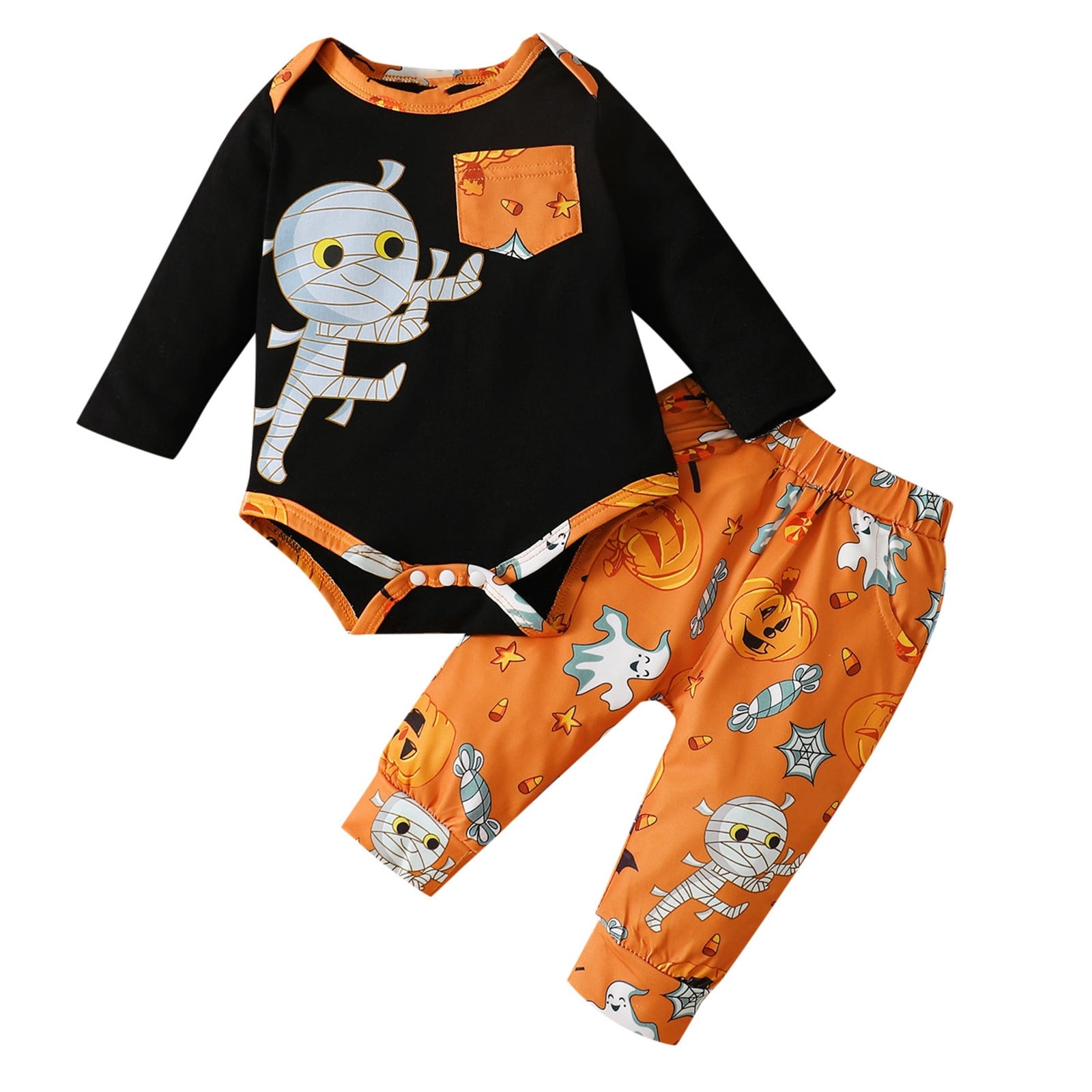 Shiningupup Baby Boy 3Pcs My 1St Outfit Pumpkin Long Sleeve Romper Pants Leggings Hat Clothes