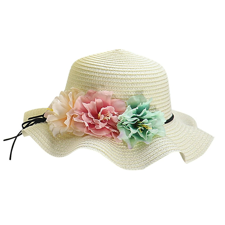Shiningupup Baby Hats White Children'S Sun Hat Girls Summer New Straw Hat  Sunscreen Sun Hat Summer Princess Cap Baby Beach Cap Sun Hat 3-6 Months