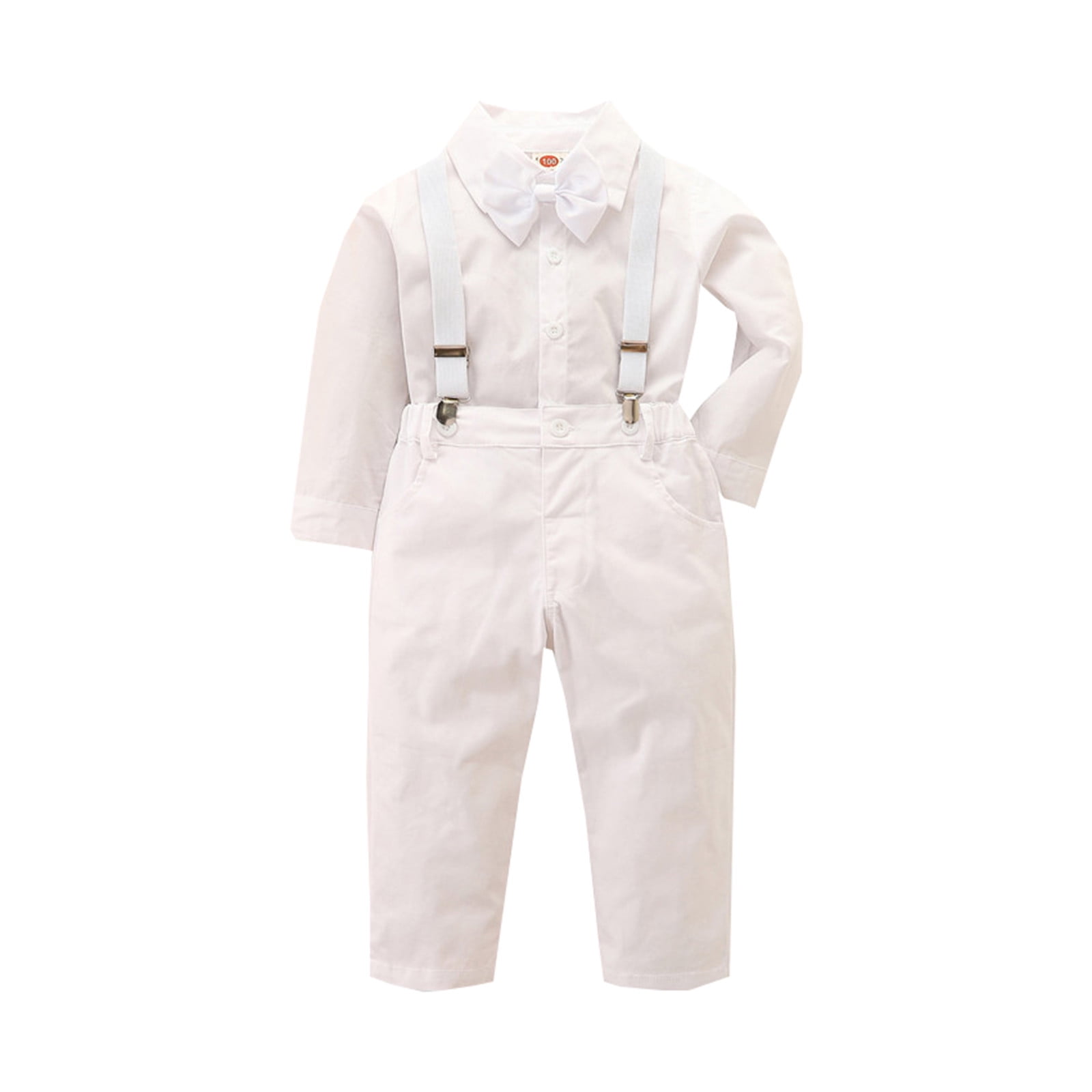 Shiningupup Toddler Boys Long Sleeve White Shirt Tops Pants with White Tie Child Kids Gentleman