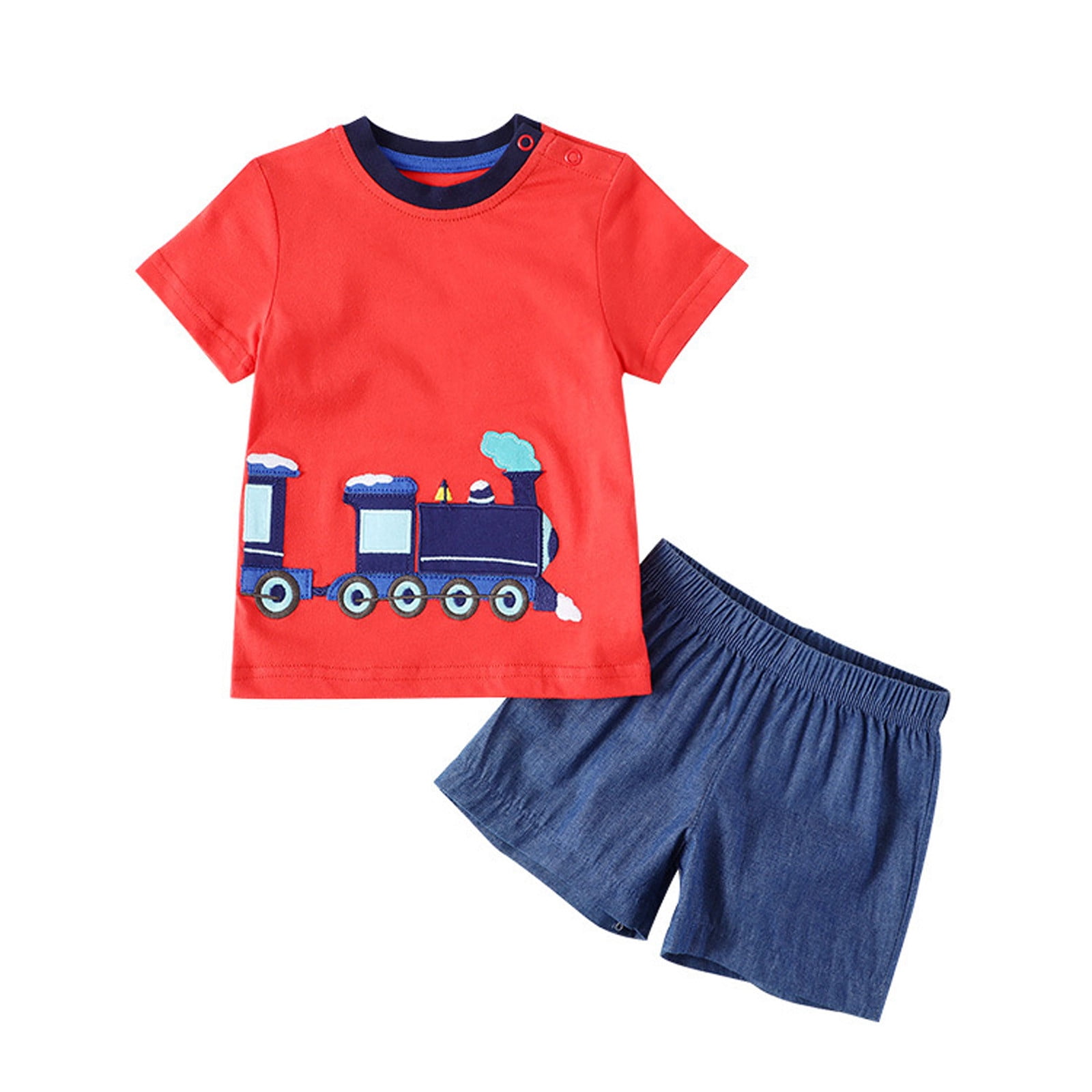 Shiningupup Toddler Boys Short Sleeve Cartoon Train Prints T Shirt Tops