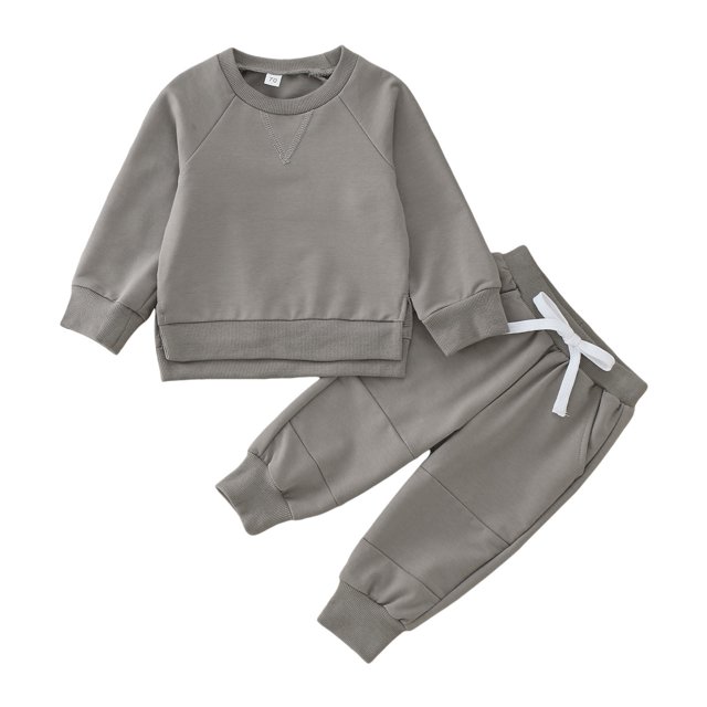 Shiningupup Toddler Boys Winter Long Sleeve Solid Color Tops Pants 2Pcs