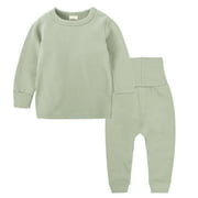 Shiningupup Toddler Kids Baby Boy Girl Clothes Unisex Solid Sweatsuit Long Sleeve Warm Pullover Tops Hight Waist Pants Set Fall Winter Pajamas Outfits Gifts for Teenagers