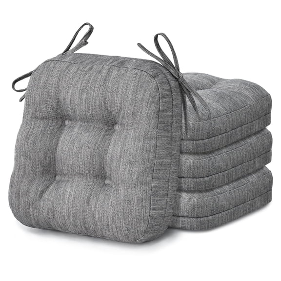 Shinnwa Chair Cushions 3.5" Thick Tufted Memory Foam Kitchen Chair Cushions Set of 4 Dual-layer Indoor Seat Cushions, 16.5" X 16.5", Non-Slip, Gray
