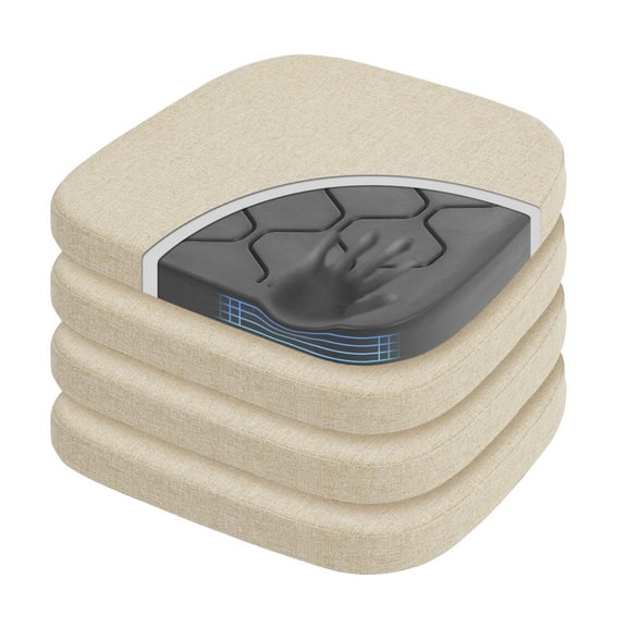 Shinnwa Chair Cushions for Kitchen Chairs Set of 4 Memory Foam Comfy Patented Design Dual-Layer Seat Cushions with Tires Non Slip Backing, 17" X 16",Beige