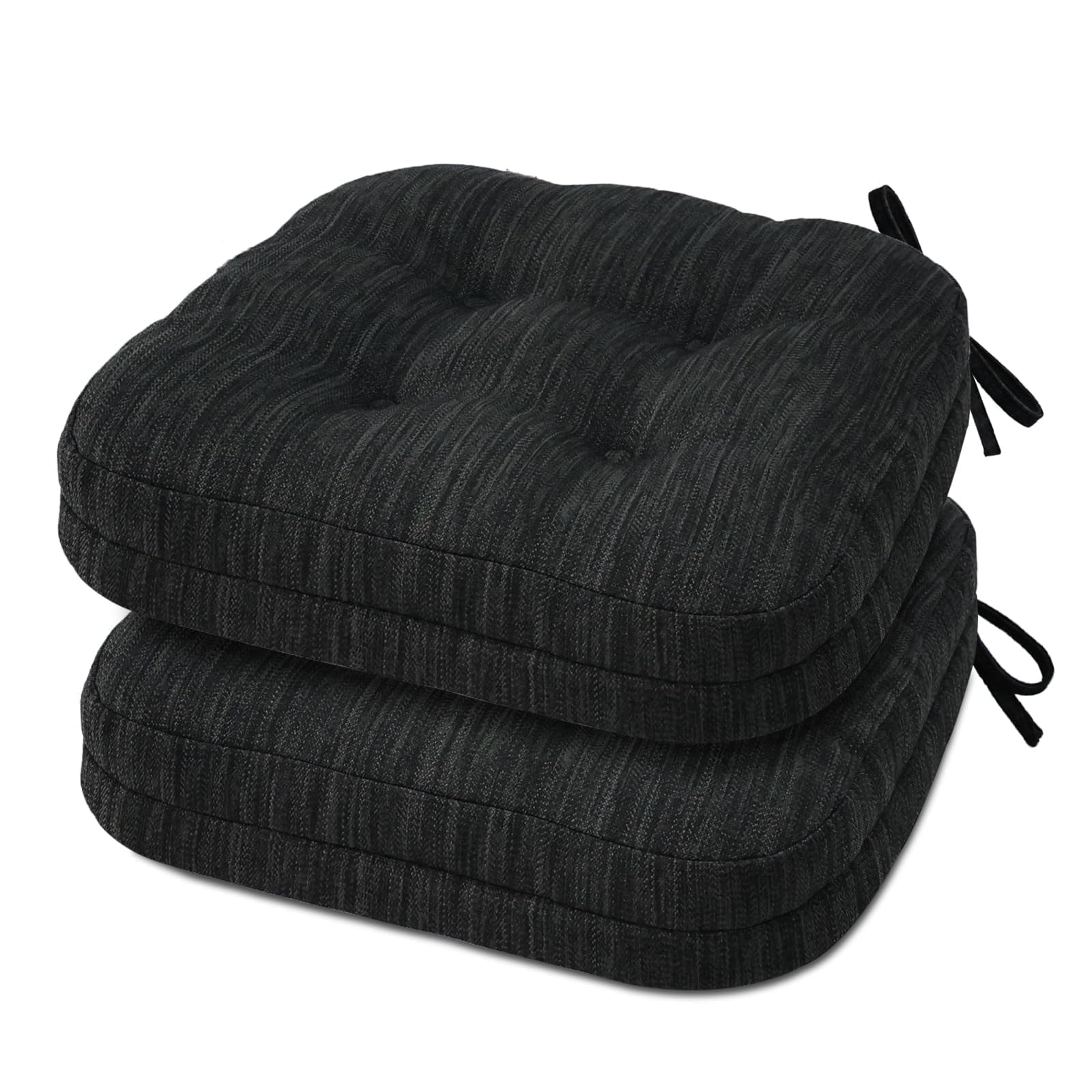 Shinnwa Chair Cushions 3.5" Thick Tufted Memory Foam Kitchen Chair Cushions Set of 2 Dual-layer Indoor Seat Cushions, 16.5" X 16.5", Non-Slip, Black