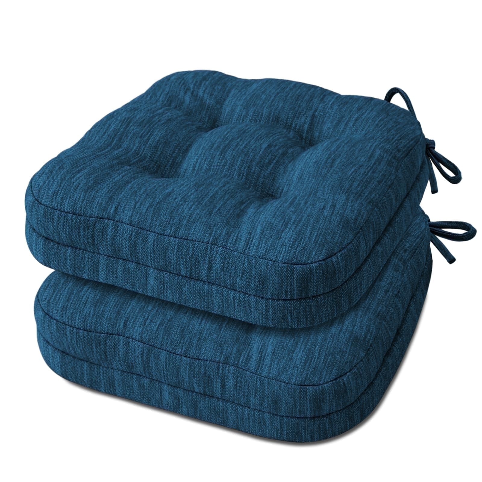 Shinnwa Chair Cushions 3.5" Thick Tufted Memory Foam Kitchen Chair Cushions Set of 2 Dual-layer Indoor Seat Cushions, 16.5" X 16.5", Non-Slip, Blue