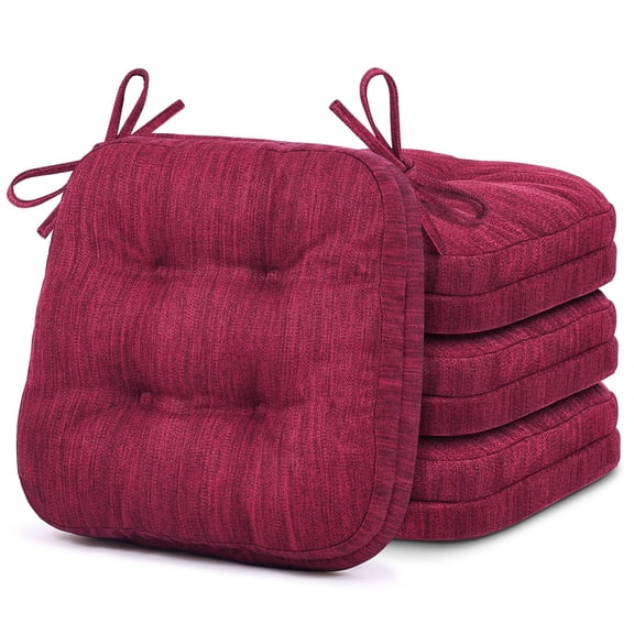 Shinnwa Chair Cushions 3.5" Thick Tufted Memory Foam Kitchen Chair Cushions Set of 4 Dual-layer Indoor Seat Cushions, 16.5" X 16.5", Non-Slip, Burgundy