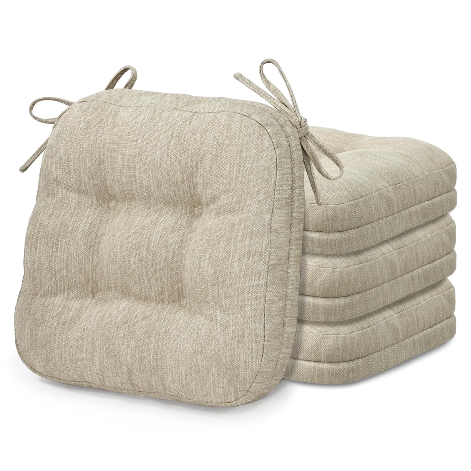 Shinnwa Chair Cushions 3.5" Thick Tufted Memory Foam Kitchen Chair Cushions Set of 4 Dual-layer Indoor Seat Cushions, 16.5" X 16.5", Non-Slip, Beige