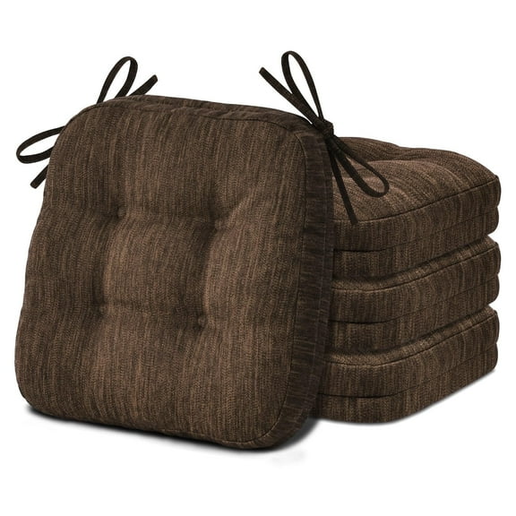 Shinnwa Chair Cushions 3.5" Thick Tufted Memory Foam Kitchen Chair Cushions Set of 4 Dual-layer Indoor Seat Cushions, 16.5" X 16.5", Non-Slip, Dark Brown