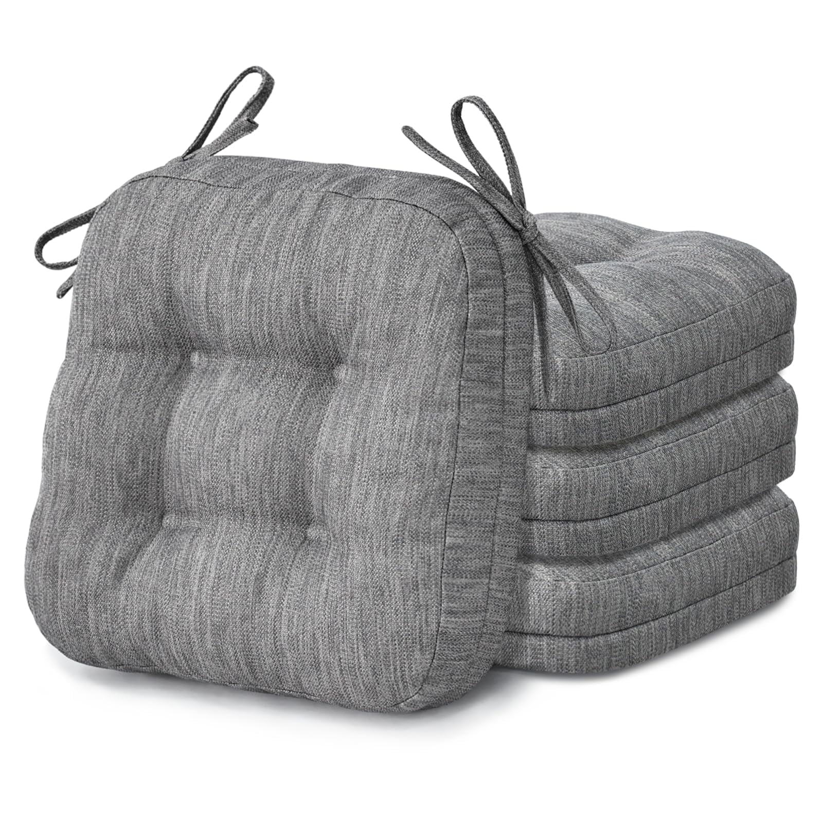 Shinnwa Chair Cushions with Ties 3.5" Thick Tufted Memory Foam Chair Pads Set of 4 Dual-layer Comfy Seat Cushions for Kitchen Dining Chairs, 16.5" X 16.5", Patent Design, Non-Slip Bottom, Gray