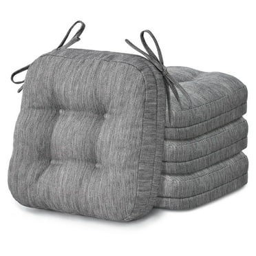 Shinnwa Chair Cushions with Ties 3.5" Thick Tufted Memory Foam Chair Pads Set of 4 Dual-layer Comfy Seat Cushions for Kitchen Dining Chairs, 16.5" X 16.5", Patent Design, Non-Slip Bottom, Gray