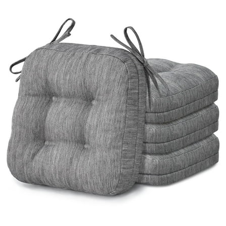 Shinnwa Chair Cushions 3.5" Thick Tufted Memory Foam Kitchen Chair Cushions Set of 4 Dual-layer Indoor Seat Cushions, 16.5" X 16.5", Non-Slip, Gray