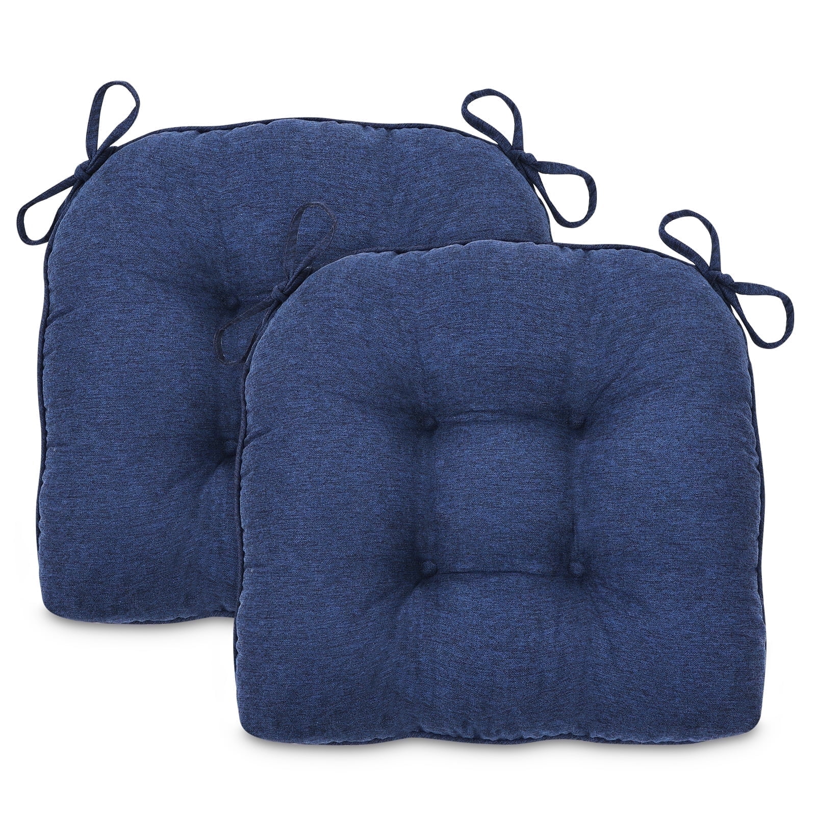Shinnwa Chair Cushions for Kitchen Chairs Memory Foam Tufted Dining Chair Pads with Ties Non Slip Seat Cushions, Set of 2, Blue