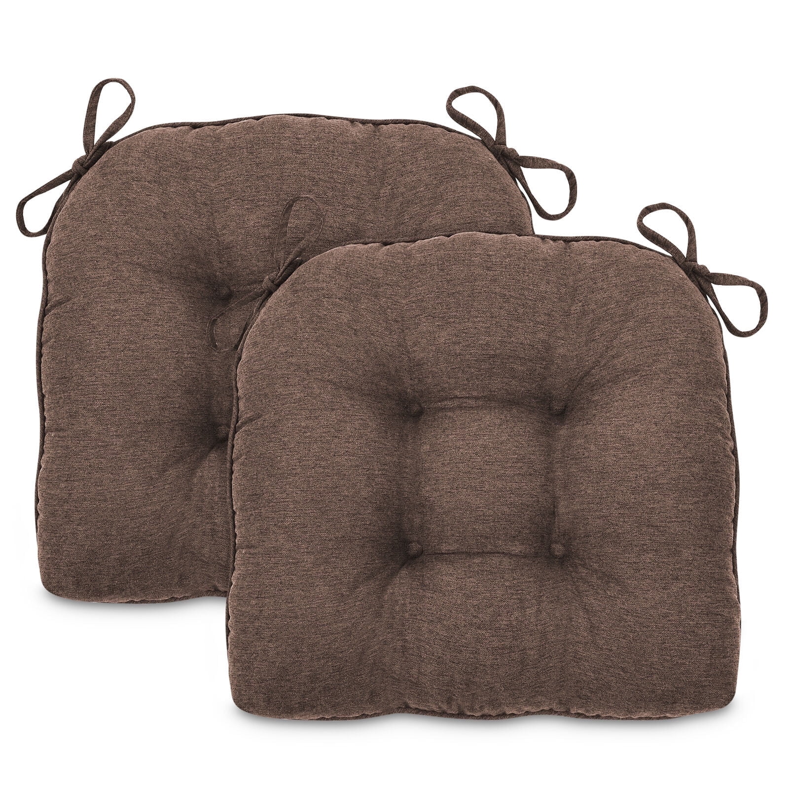 Shinnwa Chair Cushions for Kitchen Chairs Memory Foam Tufted Dining Chair Pads with Ties Non Slip Seat Cushions, Set of 2, Brown