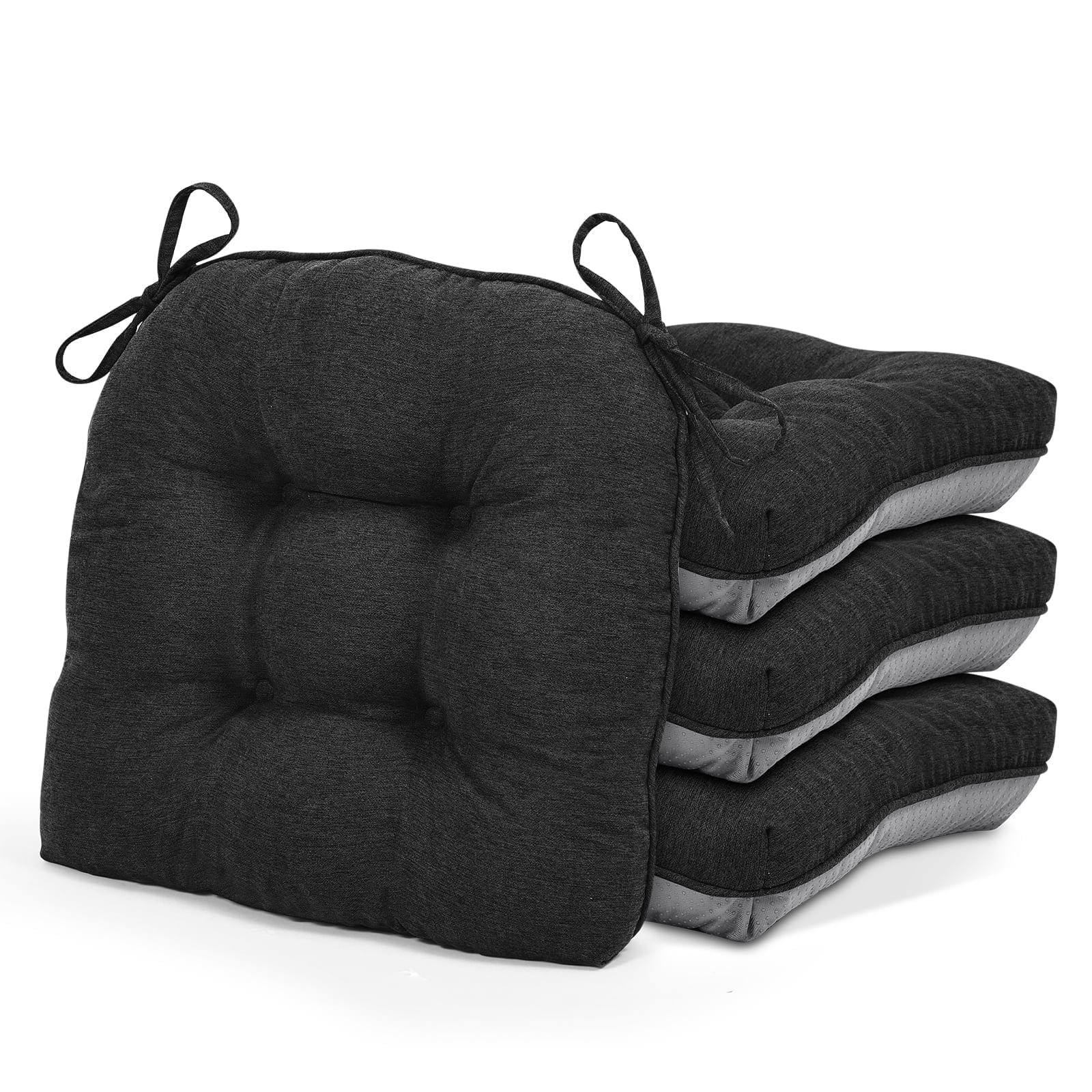 Shinnwa Chair Cushions for Kitchen Chairs Memory Foam Tufted Dining Chair Pads with Ties Non Slip Seat Cushions, Set of 4, Black
