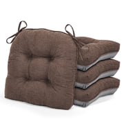 Shinnwa Chair Cushions for Kitchen Chairs Memory Foam Tufted Dining Chair Pads with Ties Non Slip Seat Cushions, Set of 4, Brown