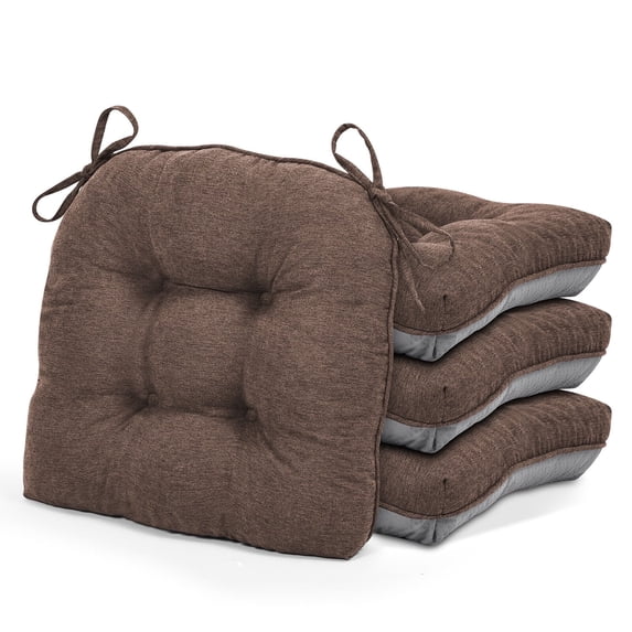 Shinnwa Chair Cushions for Kitchen Chairs Memory Foam Tufted Dining Chair Pads with Ties Non Slip Seat Cushions, Set of 4, Brown