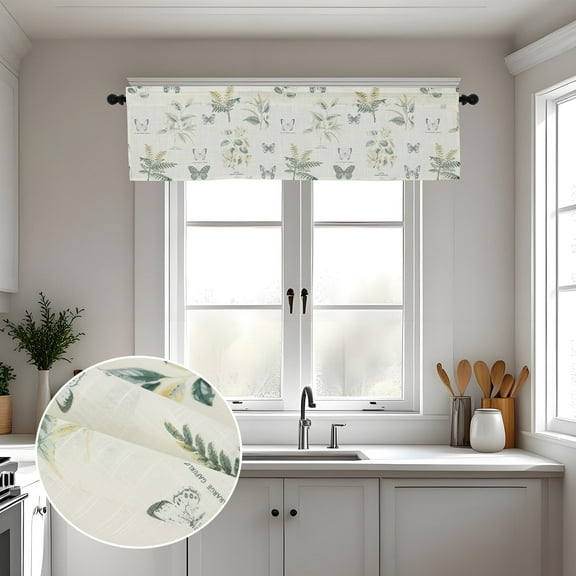 Shinnwa Floral Valance Curtain 56x14 Inch Window Treatments 1 Panel Short Curtains for Kitchen Living Room Bathroom Laundry, Butterfly