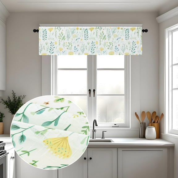 Shinnwa Floral Valance Curtain 56x14 Inch Window Treatments 1 Panel Short Curtains for Kitchen Living Room Bathroom Laundry, Yellow Flower