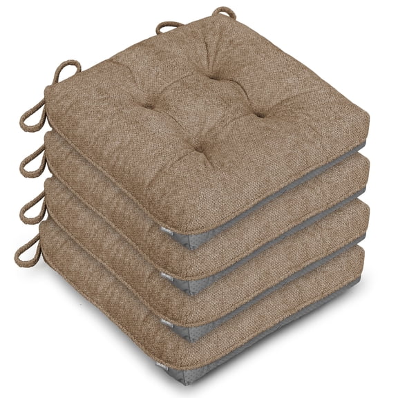 Shinnwa Memory Foam Kitchen Chair Cushions 3.5" Thick Textured Bouclé Fabric Non-slip Seat Cushions Set of 4 for Indoor Dining Chairs, Brown