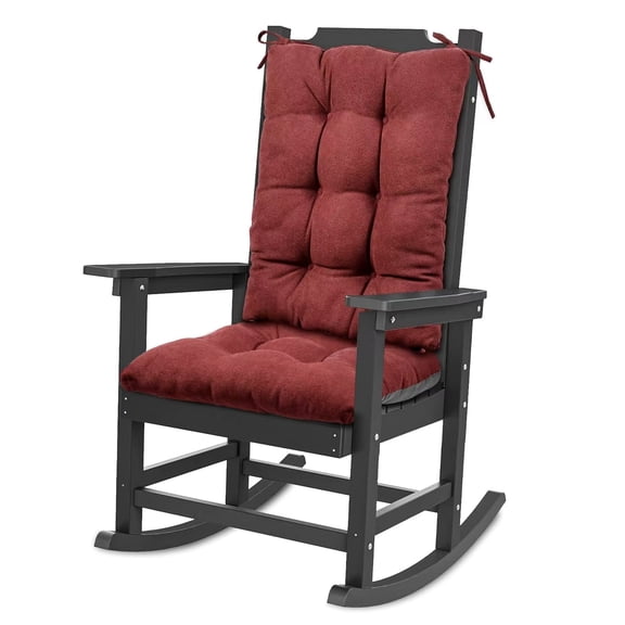 Shinnwa Rocking Chair Cushion 17 x 17/21 Inch Seat Cushion Set Non-Slip with Ties for Indoor Living Room, Red