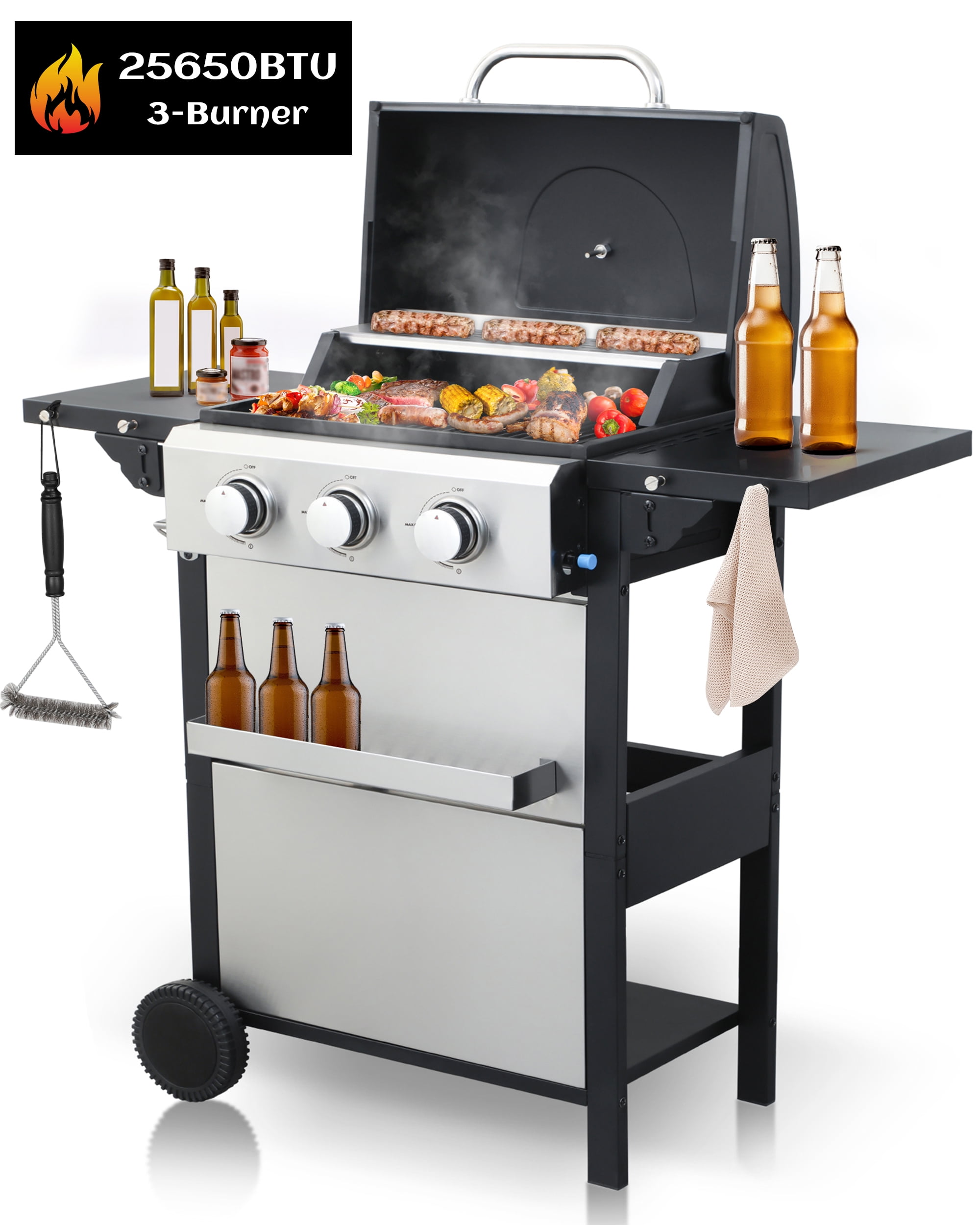 25600 BTU Propane Gas Grill with Thermometer, 3-Bu