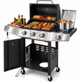 thumbnail image 1 of Syngar 3-Burner Propane Gas Grill with Side Burner, Bbq Grill with 40000 Btu, Porcelain Grates, Easy-Clean Design, Stainless Steel & Storage Cabinet, 1 of 7