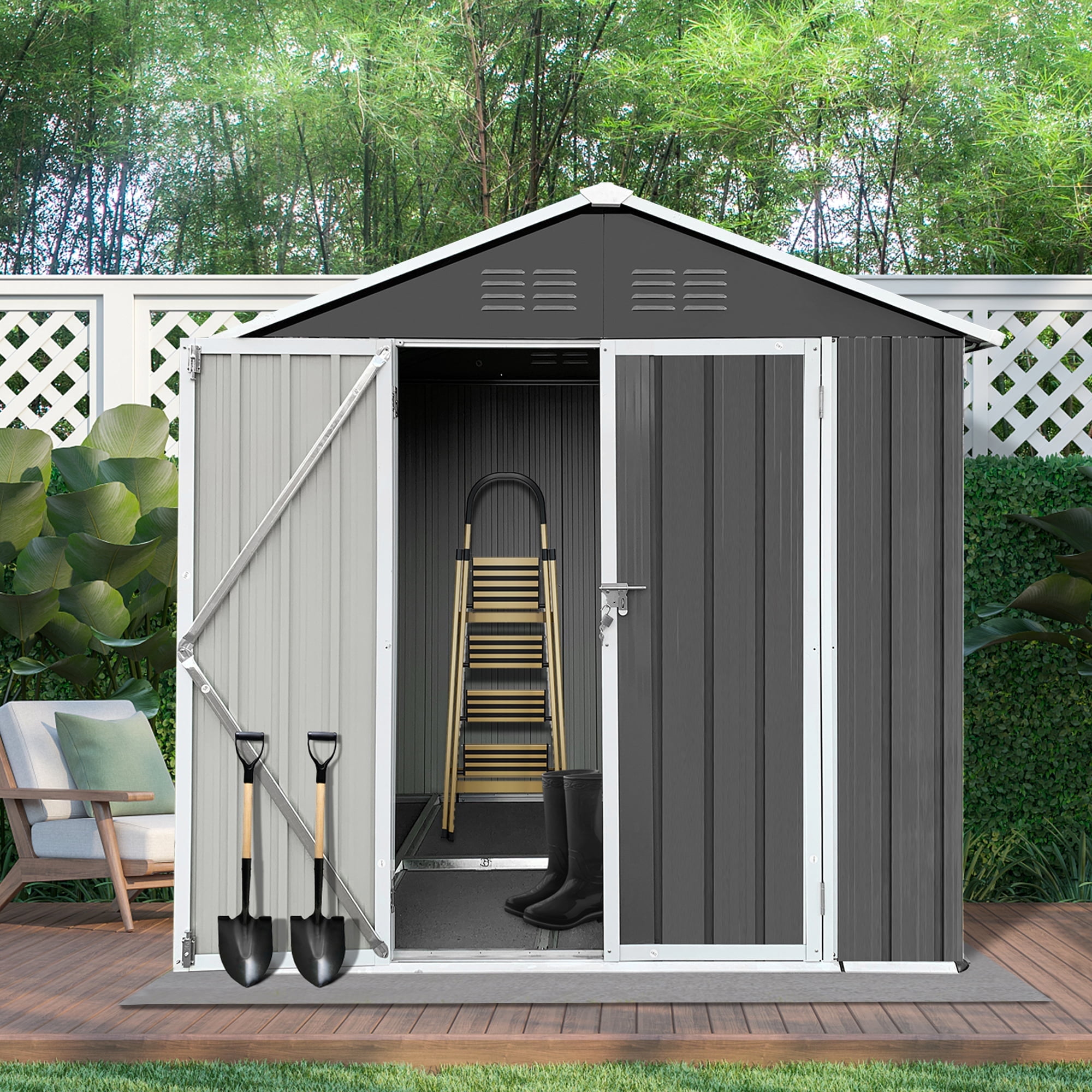 Shinpt 6' x 4' Outdoor Storage Shed, All Weather Metal Sheds with Metal ...