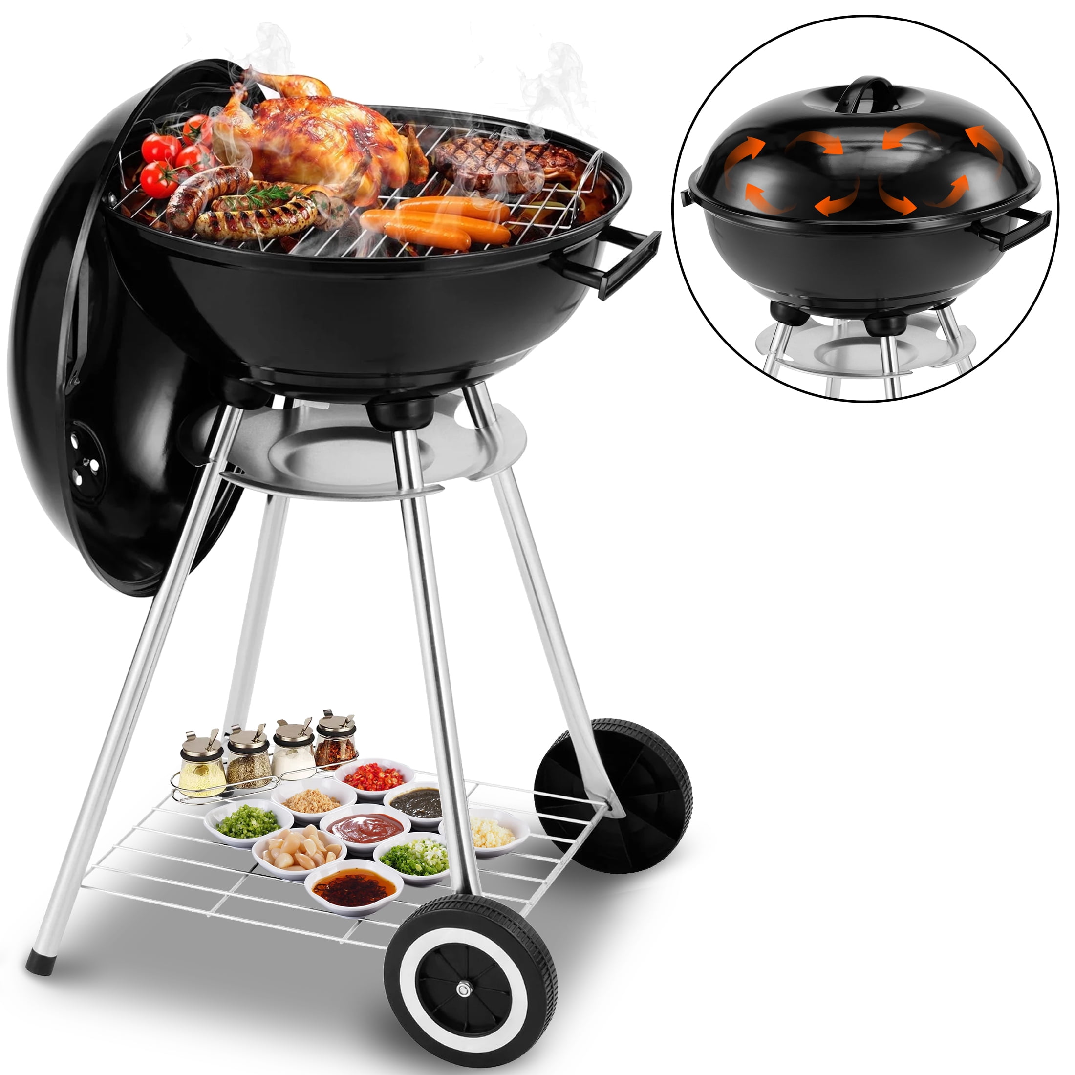 Walmart Deal of Shinpt Charcoal Grills w/ Anti-temperature Handles, Asadores De Carbon, Portable BBQ Grill w/ Extra metal shelves & 348 SQ.IN Cooking Area, Camping Grill for Outdoor and Backyard
