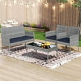 thumbnail image 1 of Shinpt Rattan Balcony Sets 4 Pieces, Patio Furniture Set for Graden and Lawn, Outdoor Conversation Sets with Rattan Chair, Wicker Sofa and Glass Coffee Table, Grey, 1 of 5