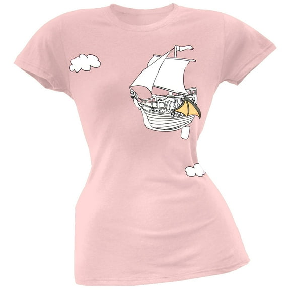 Shins Women's Juniors Ship Clouds Short Sleeve T Shirt