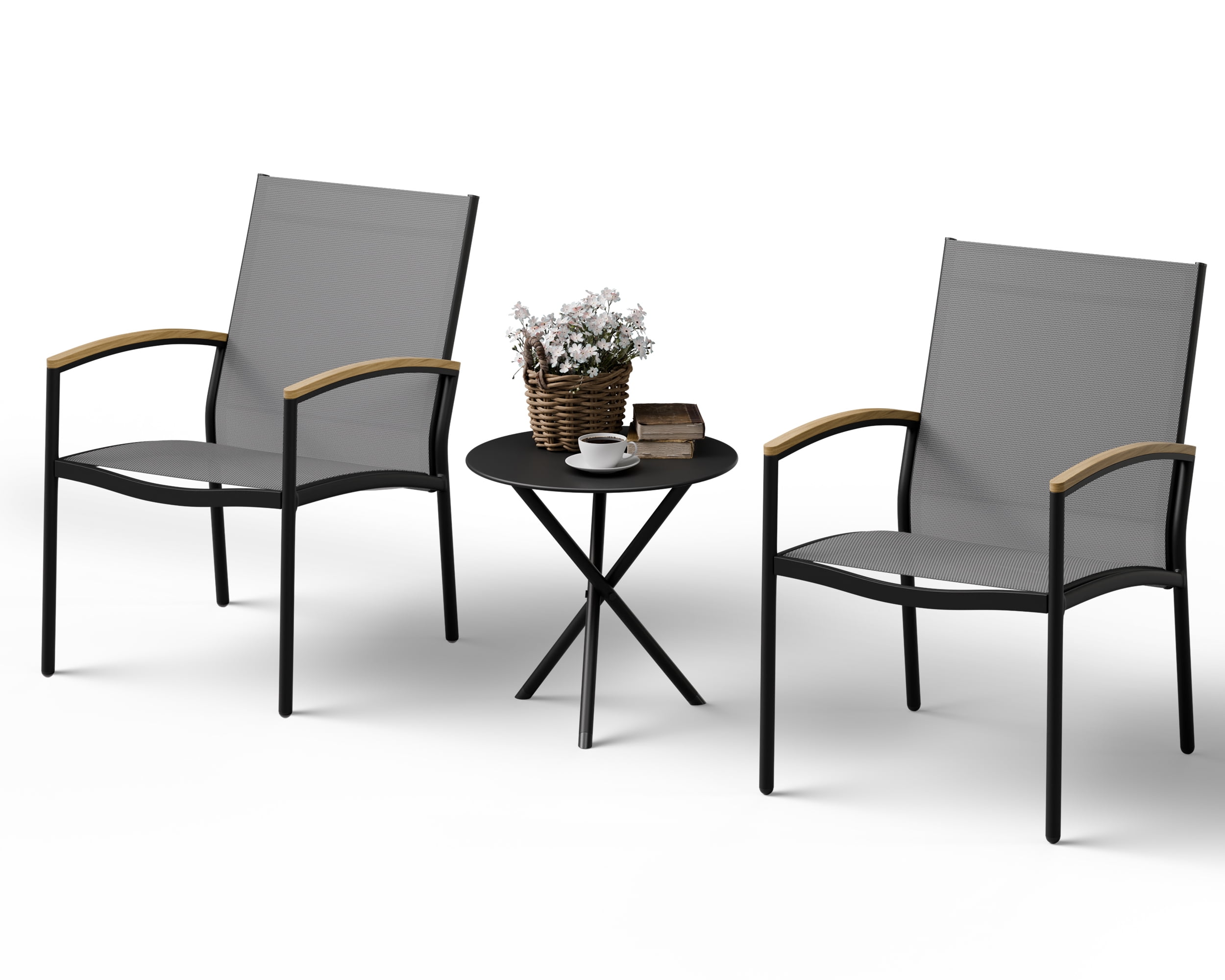 Gray Textilene Fabric Outdoor Patio Bistro Set with Steel Frame